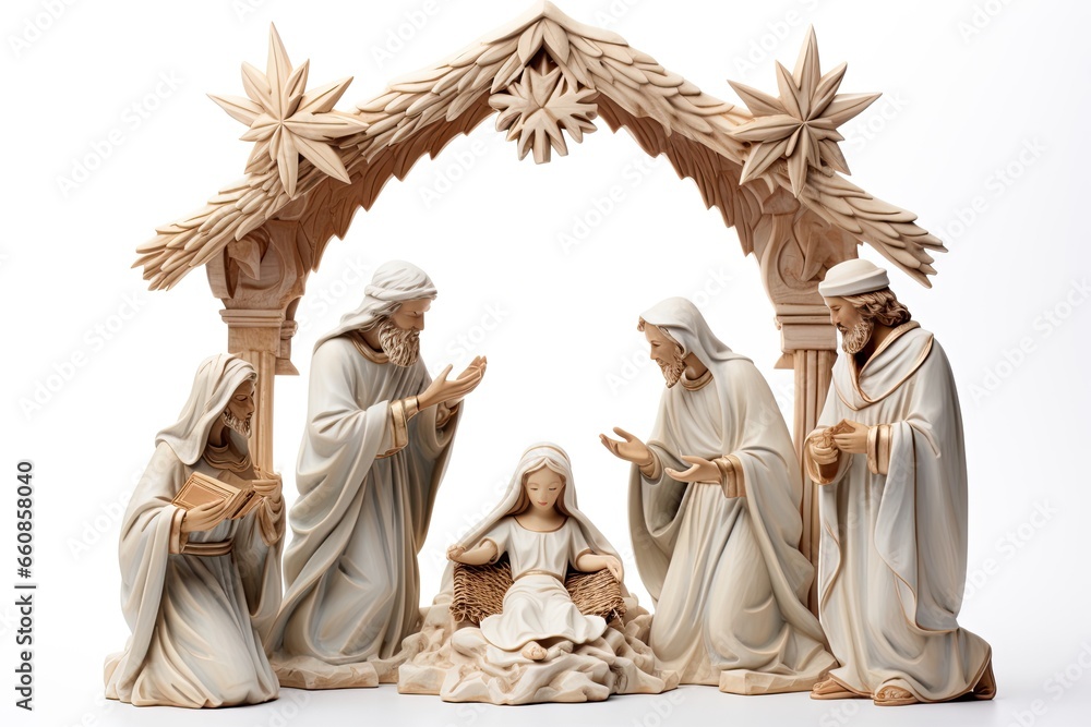 Wall mural Wooden Nativity Scene: Jesus and Wise Men in Rustic Christmas Decor