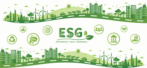 ESG concept icon for business and organization, Environment, Social, Governance and sustainability development concept. vector illustration, Infographic. - obrazy, fototapety, plakaty