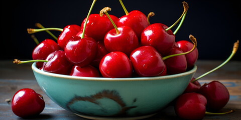 cherries in a bowl cherry, fruit, food, red, fresh, cherries, ripe, berry, sweet, healthy, bowl, isolated, white, juicy, 