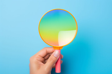 A Gradient Magnifying Glass Held in Hand Against a Gradient Background, Embarking on a Journey of Discovery and Understanding