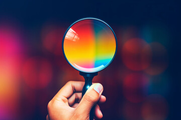 A Gradient Magnifying Glass Held in Hand Against a Gradient Background, Embarking on a Journey of Discovery and Understanding