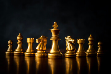 Business strategy brainstorming chess board game with black background, free copy space for your text. © jittawit21