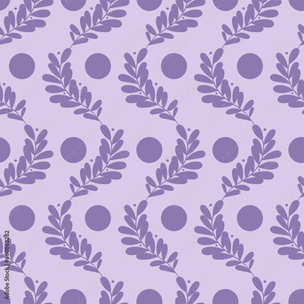 Poster purple climbing vines seamless repeat pattern design with dots