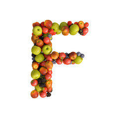 Fresh fruits alphabet on transparent background, PNG file