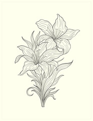 Frame with a lily flower in the style of Art Nouveau. Beautiful lily vintage floral composition 1920-1930 years.