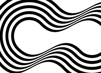 Abstract wavy parallel lines black on a white background. Striped black and white pattern in retro style. Modern vector background