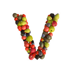 Fresh fruits alphabet on transparent background, PNG file