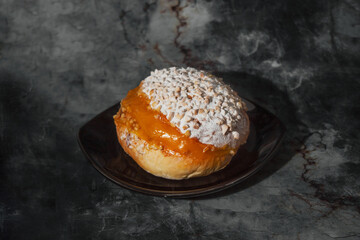 Maritozzo decorated with flowers, advertising layout