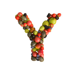 Fresh fruits alphabet on transparent background, PNG file
