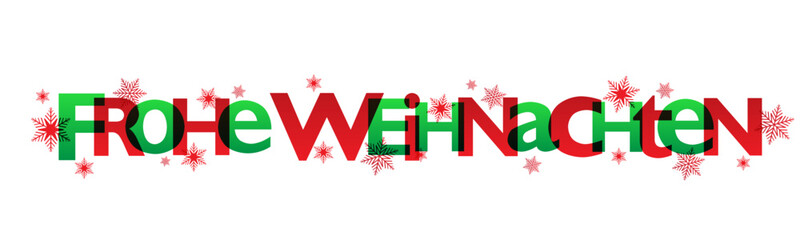  FROHE WEIHNACHTEN (MERRY CHRISTMAS in German) red and green vector typography banner