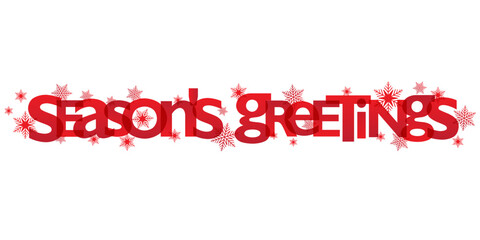 SEASON'S GREETINGS red vector typography banner with snowflakes