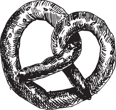 recommend clip art: Vector graphic illustration of pretzel . Black and white sketch on a white background. Suitable for logo, bakery design, wrapping paper