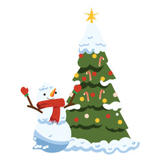 Christmas Tree and Snowman | Winter Christmas Theme