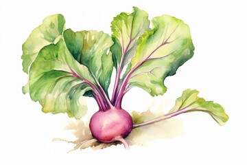 A painting of kohlrabi in watercolor style against a white background. Generative AI