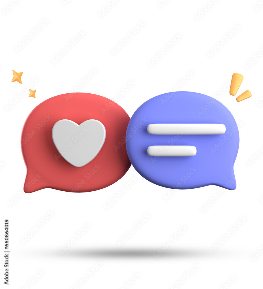 Poster 3d rendering of speech bubble with notification icons, 3d pastel chat icon set. set of 3d speak bubb