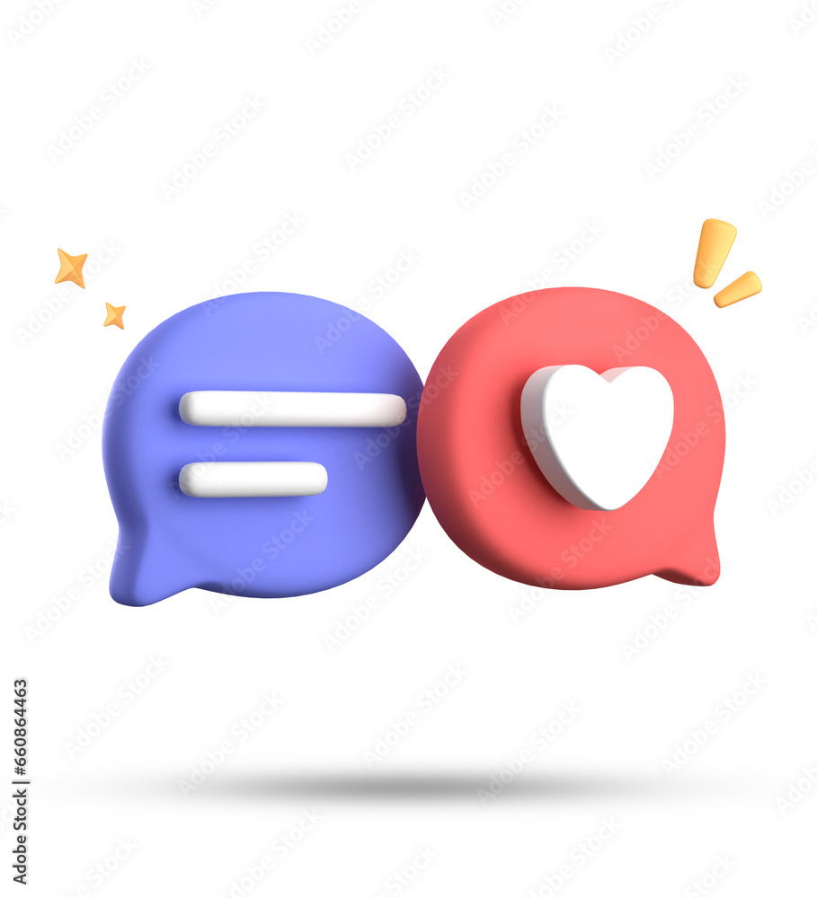 Poster 3d rendering of speech bubble with notification icons, 3d pastel chat icon set. set of 3d speak bubb