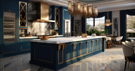 a white and blue kitchen design