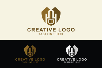 Real estate logo. house logo and keys form shield. logo related to Building, Apartment, office, Architecture. Creative logo professional. simple vector design editable
