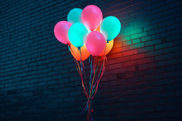 Neon balloons. Birthday present. Festive surprise.