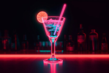 Drinks in a nightclub with a neon effect. Alcoholic drink. Party. Martini.	