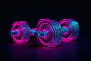 Dumbbells with a new effect. Equipment of the sports hall. Athletics. - obrazy, fototapety, plakaty