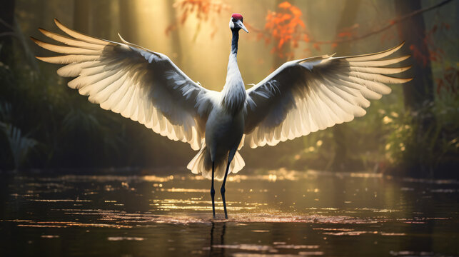 Image of a red crowned crane