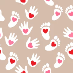 Foto auf Glas Baby foot and hand print with heart, vector art illustarion. © NATALIIA TOSUN