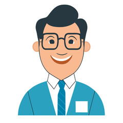 A young male company employee is smiling in a cartoon version.