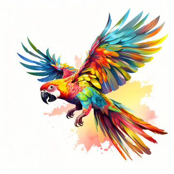 Image of colorful flying parrot painting