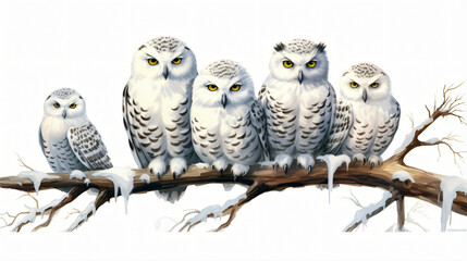 Image of family group of snowy owl
