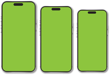Smartphone mockup have screen green screen isolated on white background.