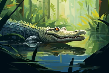 Fototapeten vector illustration of a view of a crocodile in a swamp © Yoshimura