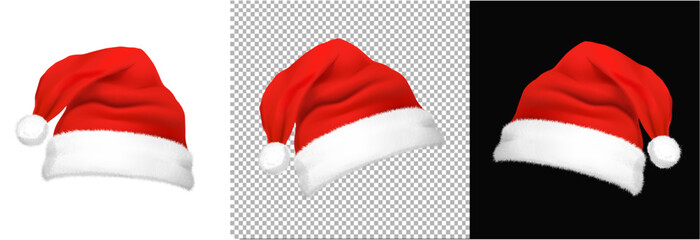 santa claus hat png, transparent and isolated on white or black  - obrazy, fototapety, plakaty