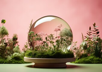 Una esfera transparente con plantas dentro