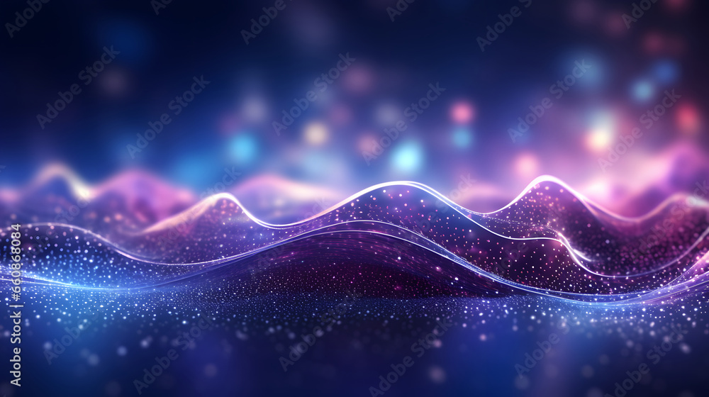 Poster abstract digital background. technology background with connected dots on 3d wave landscape. data sc