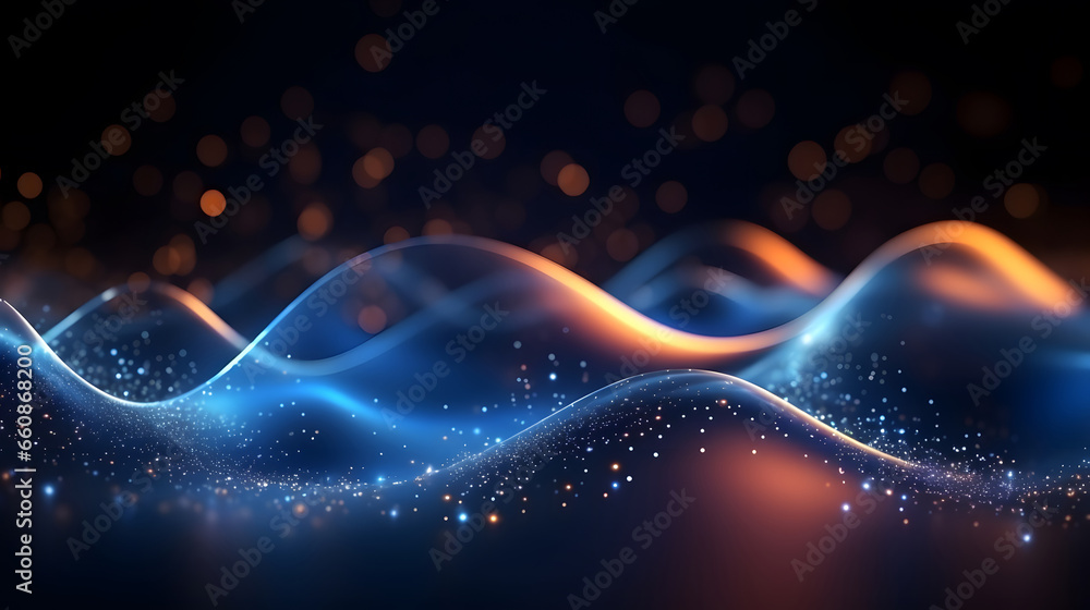 Poster abstract digital background. technology background with connected dots on 3d wave landscape. data sc