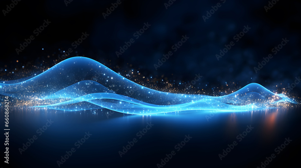 Poster abstract digital background. technology background with connected dots on 3d wave landscape. data sc