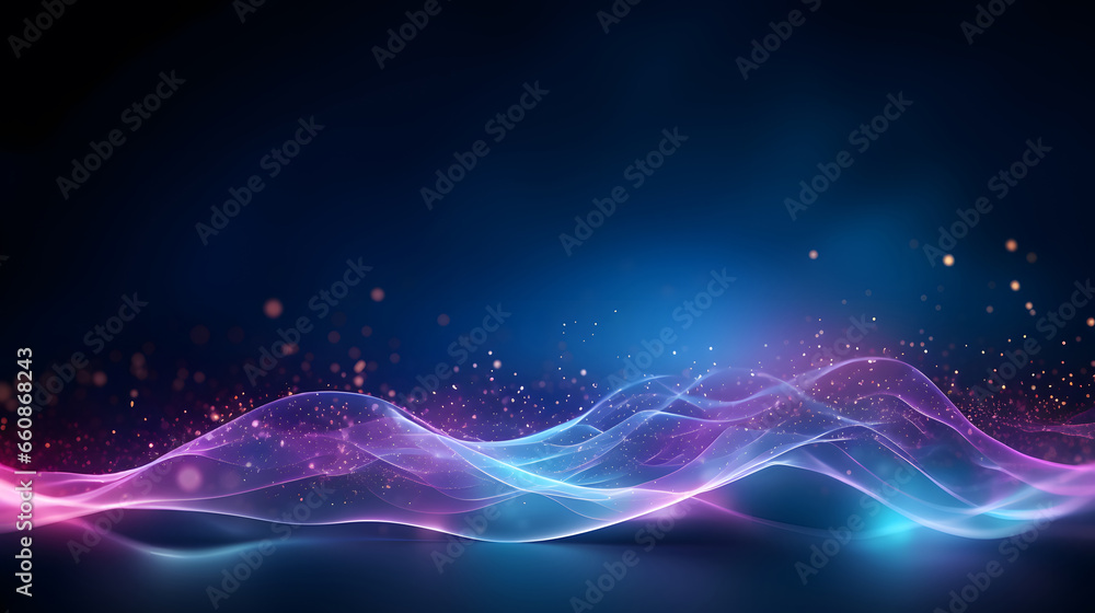 Poster abstract digital background. technology background with connected dots on 3d wave landscape. data sc