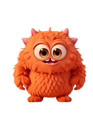 Fototapeta premium Cute and funny orange monster 3D cartoon character on transparent background. Generative Ai.