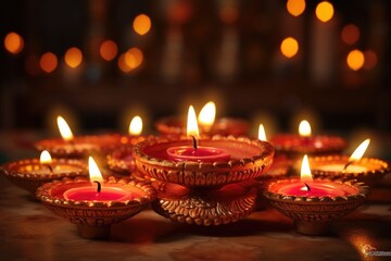 Obraz na płótnie Canvas Festive Diwali festival design. Burning candles. Indian style.