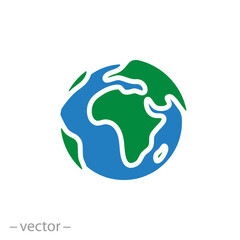 globe icon, flat symbol on white background - vector illustration