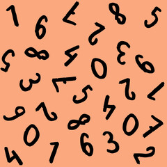 template with the image of keyboard symbols. a set of numbers. Surface template. pastel red orange background. Square image.