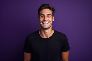 Obraz premium Handsome male model posing on a colored background in casual clothing. Generative AI.