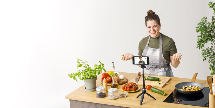 Professional youtuber shooting a cooking video