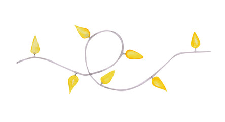 Garland with light bulbs isolated on a white background. Watercolor Christmas party lamps decor clipart. Cute lightbulb decoration. Winter carnival string. New Year vector illustration.