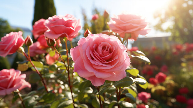 Rose flowers garden nature background.