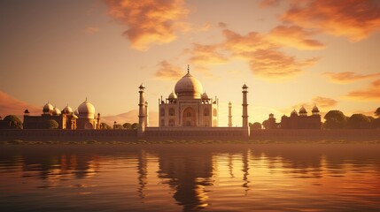 Fototapeta na wymiar The Taj Mahal at sunrise ultra realistic illustration - Generative AI.