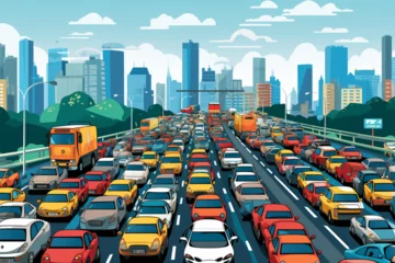 Schilderijen op glas vector illustration of traffic jam © Yoshimura
