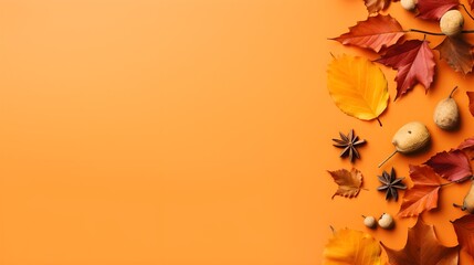 Naklejka na ściany i meble Autumnal Frame with Copy Space: Vibrant Orange Background