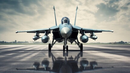 military fighter jet aircraft parked at airforce airport - Powered by Adobe